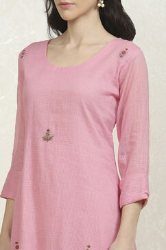 Pink Cotton Hand Embroidered Unstitched Suit Set image number 2