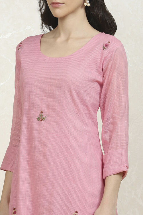 Pink Cotton Hand Embroidered Unstitched Suit Set image number 2