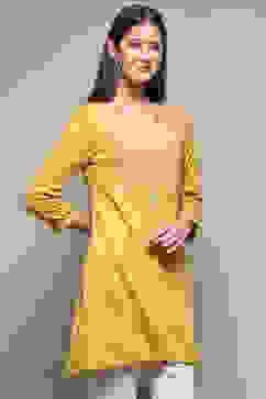 Yellow Straight Yarndyed Kurta image number 4