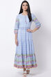 Cyan Blue Cotton Tiered Printed Dress image number 2