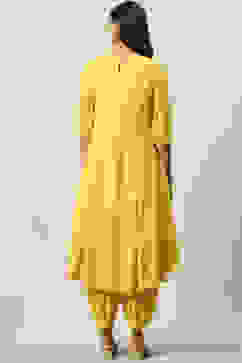 Yellow Art Silk Asymmetric Suit Set image number 4