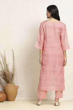 Pink Linen Blend Woven Unstitched Suit Set image number 5