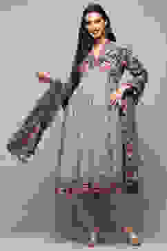 Grey Cotton Gathered Suit Set image number 7