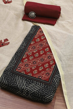 Black Cotton Blend Hand Block Print Unstitched Suit Set image number 0
