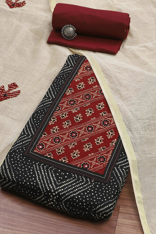 Black Cotton Blend Hand Block Print Unstitched Suit Set image number 0