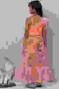 Peach Art Silk Girls Lehenga Set image number 4