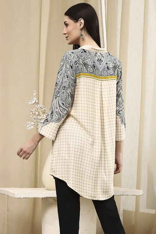 Black Printed Shirt-Style Straight Short Kurta image number 3