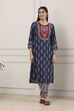 Blue Viscose Rayon Straight Kurta Pants Set image number 6