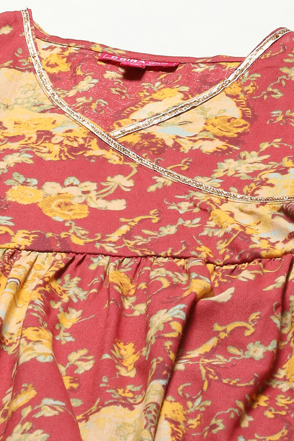 Red Cotton Flared Printed Kurta Set image number 1