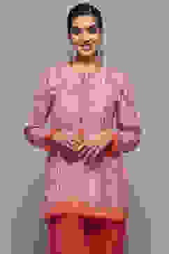 Pink Polyester Straight Kurti image number 2