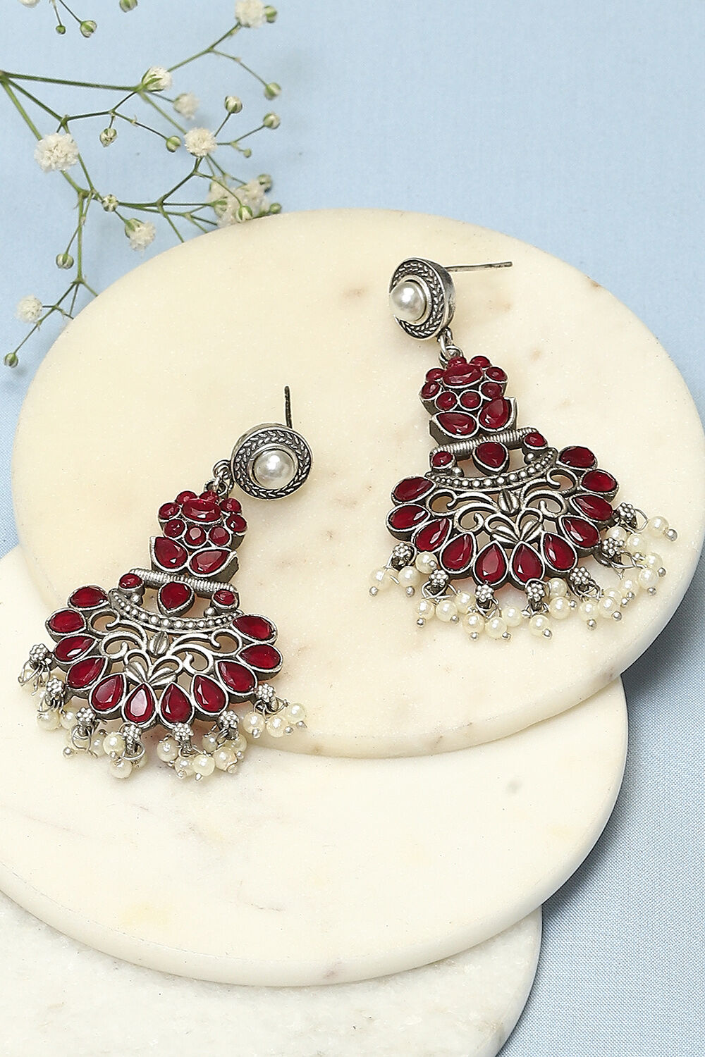 Oxidised Maroon Brass Earrings image number 0