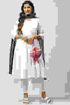 White Cotton Flared Kurta Cropped Palazzo Suit Set image number 0