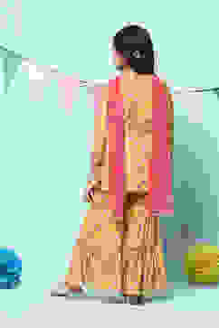 Yellow Poly Viscose Straight Printed Suit Set image number 4