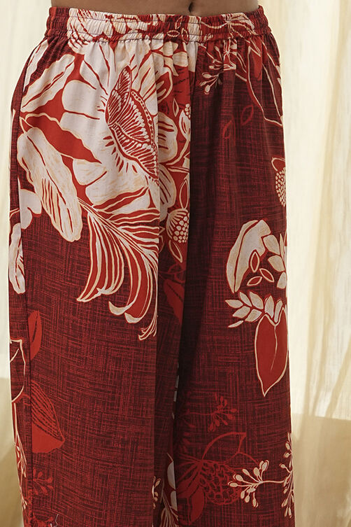 Rust Cotton Floral Straight Kurta Set image number 2