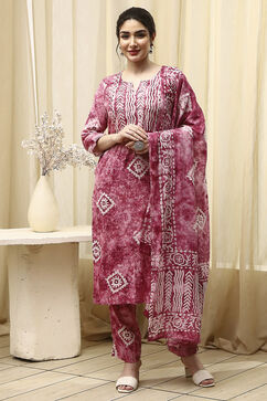 Pink Cotton  Unstitched Suit Set image number 1