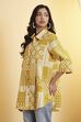 Navy Blue Cotton Checked A-Line Shirt Style Kurta image number 2