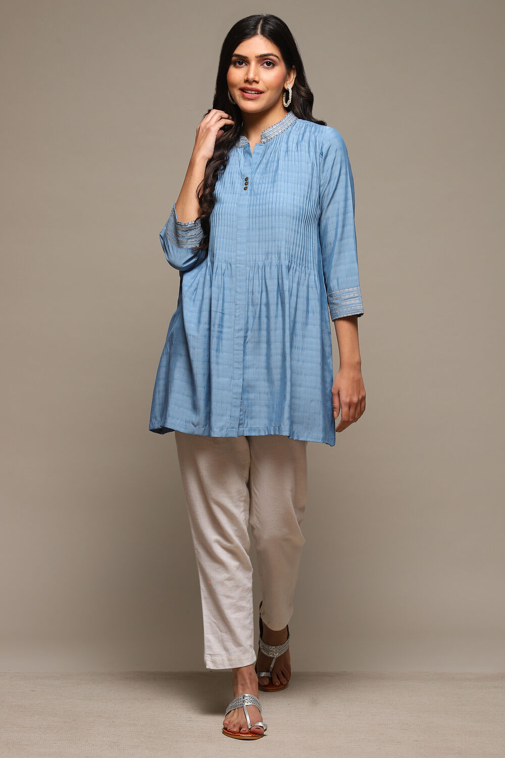 Chambery Blue Viscose Yarndyed Kurti image number 0