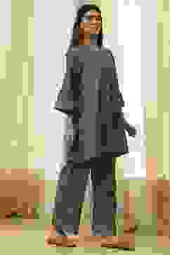 Teal Cotton Printed Straight Kurta Set image number 5