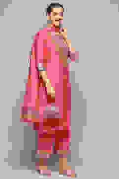 Fuschia Cotton Straight Suit Set image number 6