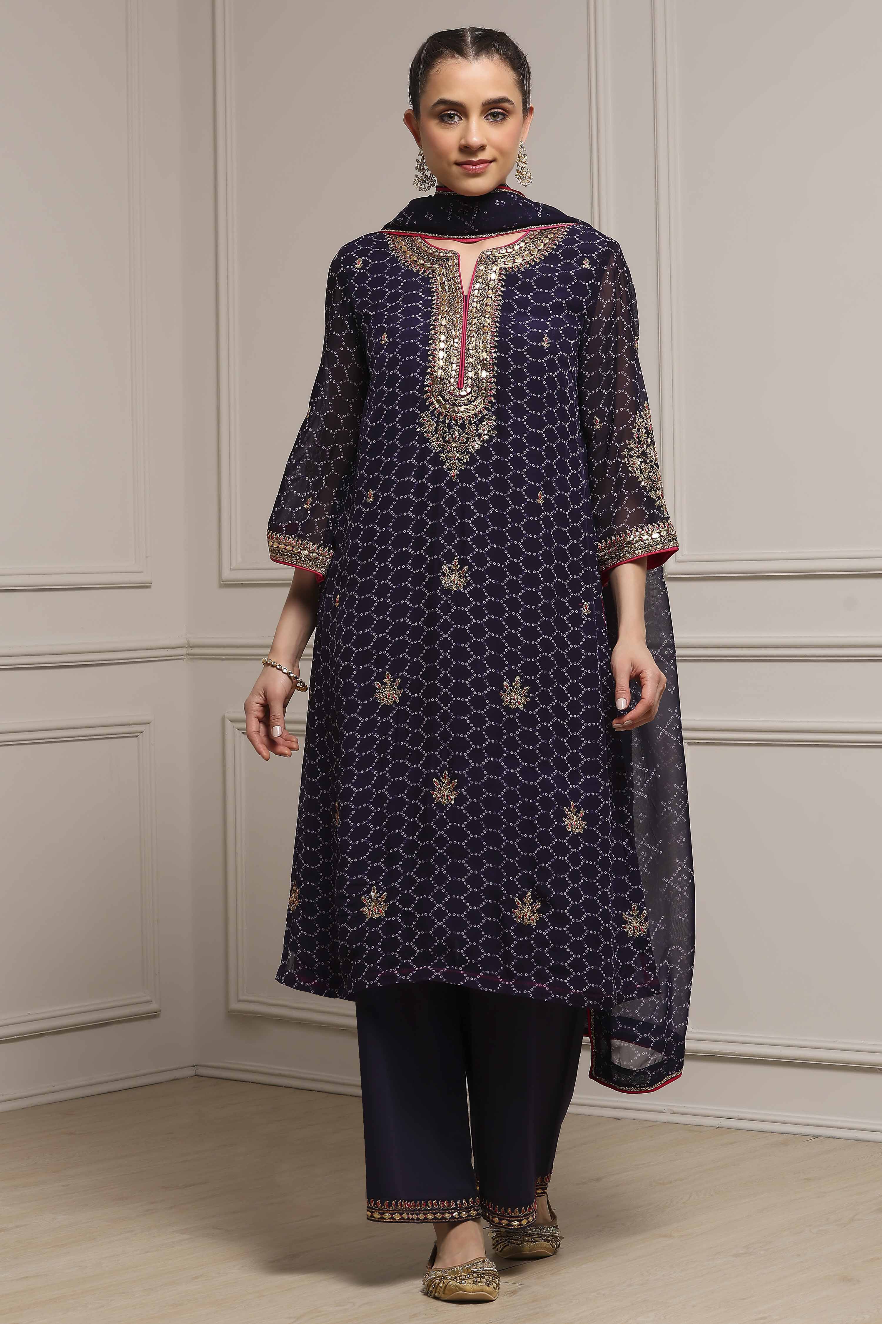 Purple Viscose Straight Suit Set image number 0