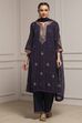Purple Viscose Straight Suit Set