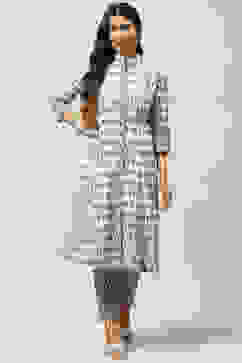 White Printed Cotton A-Line Kurta Slim Pants Suit Set image number 0