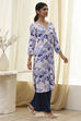 Blue and White Floral Printed Straight Kurta image number 4