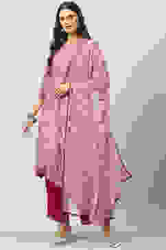 Pink Art Silk Straight Kurta Palazzo Suit Set image number 6