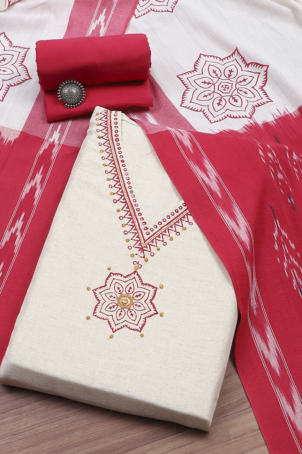 Pink Flex Hand Block Print Unstitched Suit Set image number 0