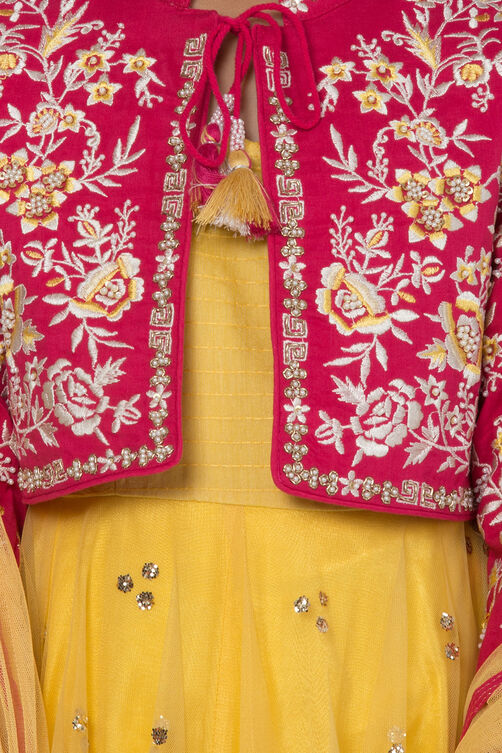 Pink And Yellow Poly Cotton Anarkali Kurta Churidar Suit Set image number 1