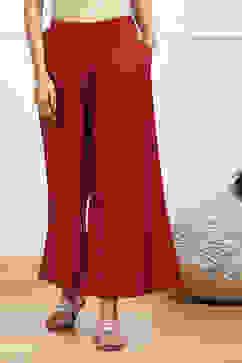 Maroon Viscose Solid Straight Palazzo image number 4