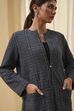 Navy Blue Printed Straight Jacket image number 1