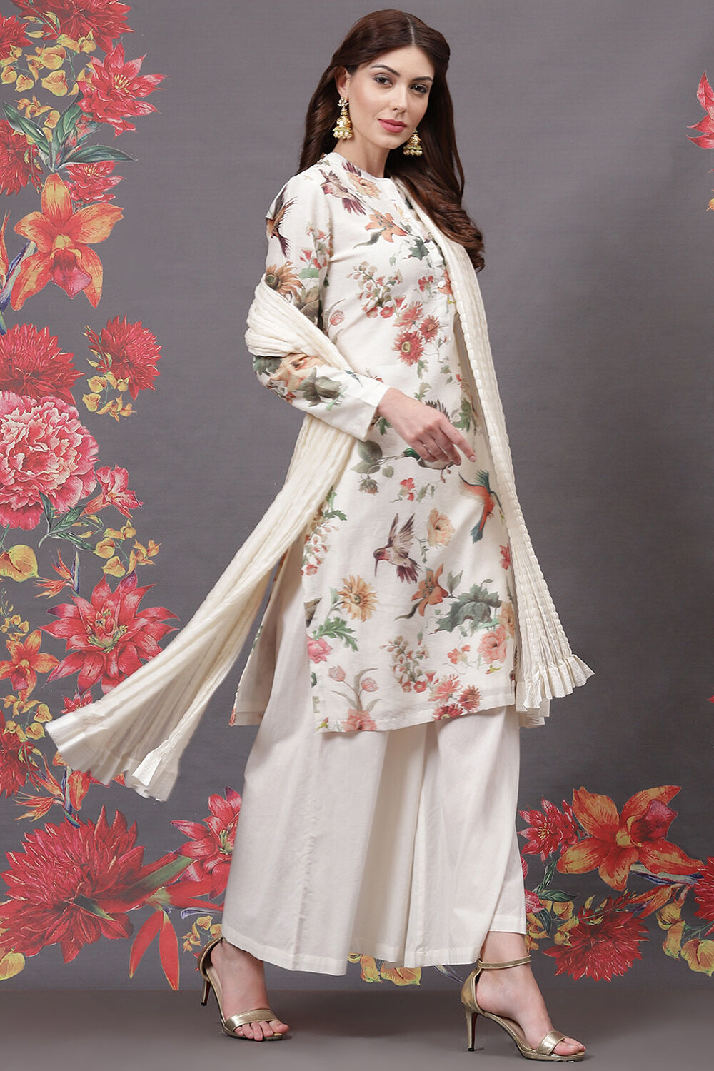 Rohit Bal Off White Cotton Silk Straight Printed Suit Set image number 5