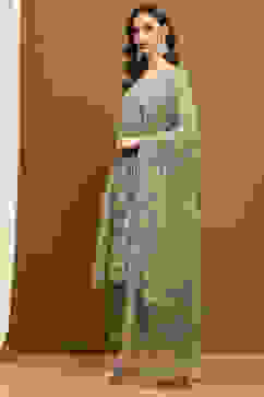 Green Net Embroidered Festive Kalidar Suit Set image number 3