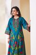 Teal Blue Cotton Printed Straight Kurta image number 5