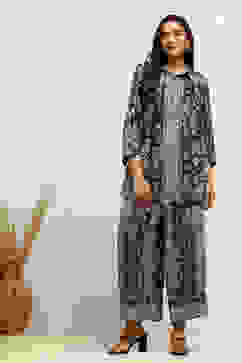 Black Viscose Rayon Straight Printed Kurta Pants Set image number 6