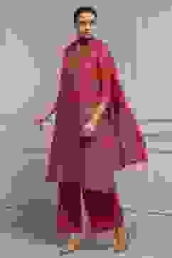 Pink Cotton Blend Printed Straight Suit Set image number 3