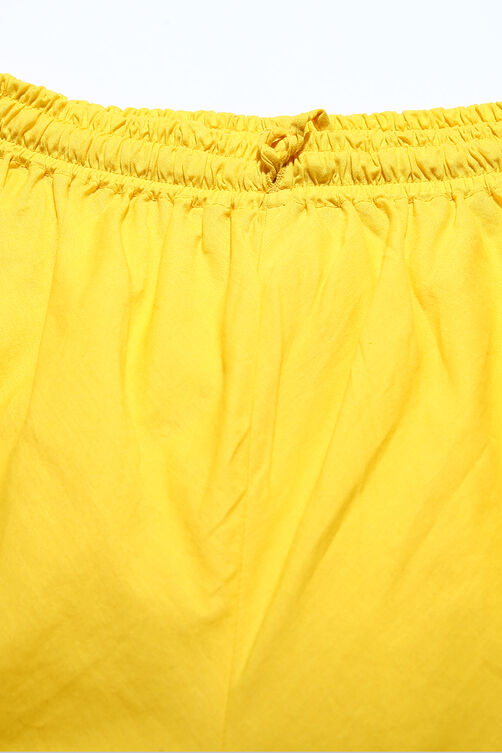 Yellow Cotton Double Layered Kurta Churidar Suit Set image number 3