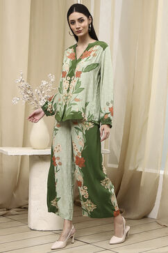 Green Viscose Blend Straight Printed Fusion Set image number 3