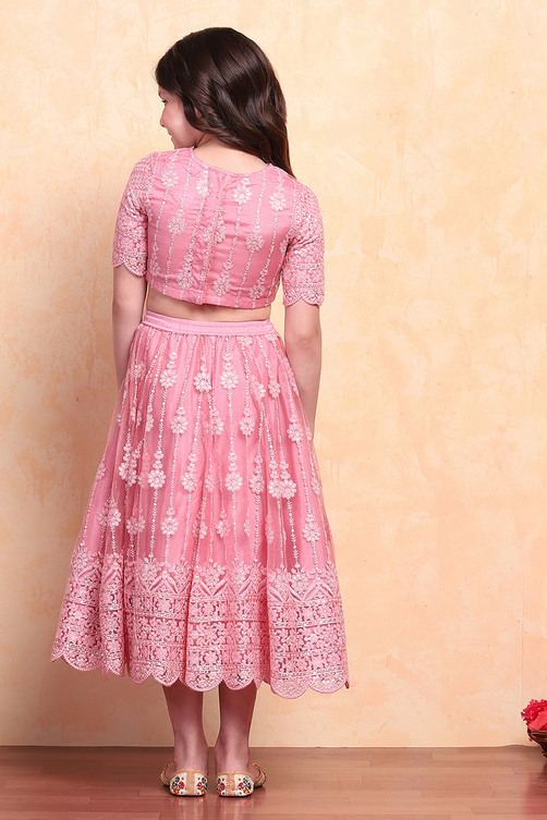 Rose Pink Net Blouse Lehenga Set image number 4