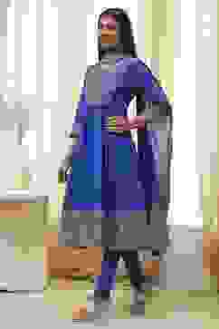 Blue Cotton Embroidered Anarkali Suit Set image number 3