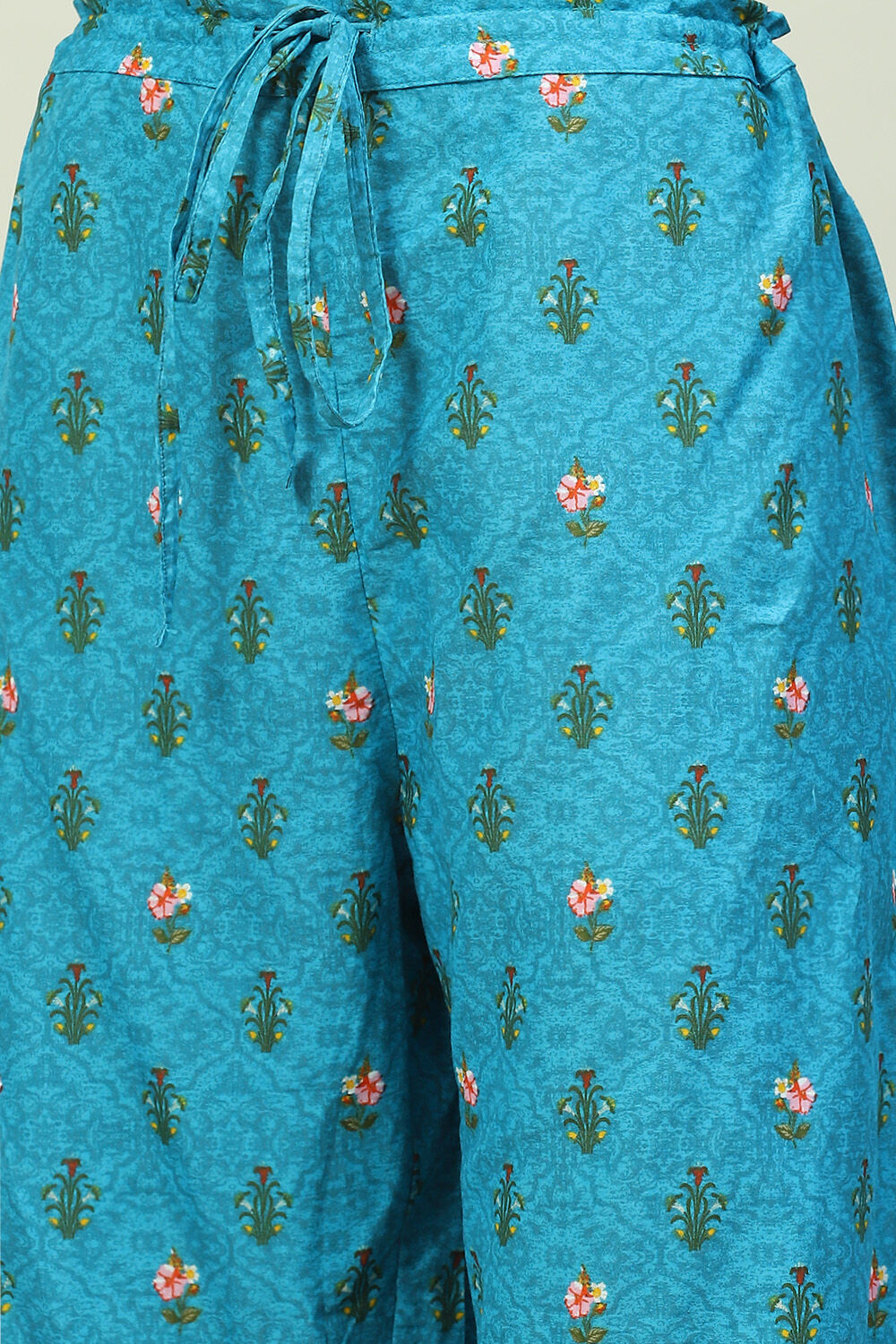 Turquoise Blue Art Silk Gathered Kurta Palazzo Suit Set image number 1