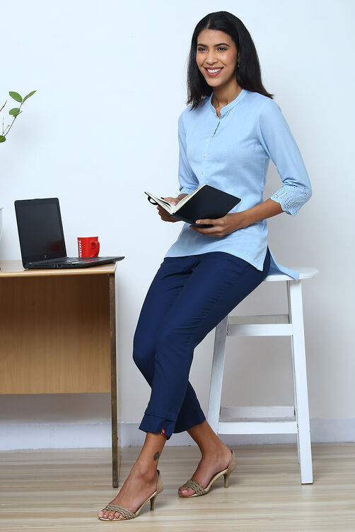 Black Cotton Flax Solid Kurti image number 4