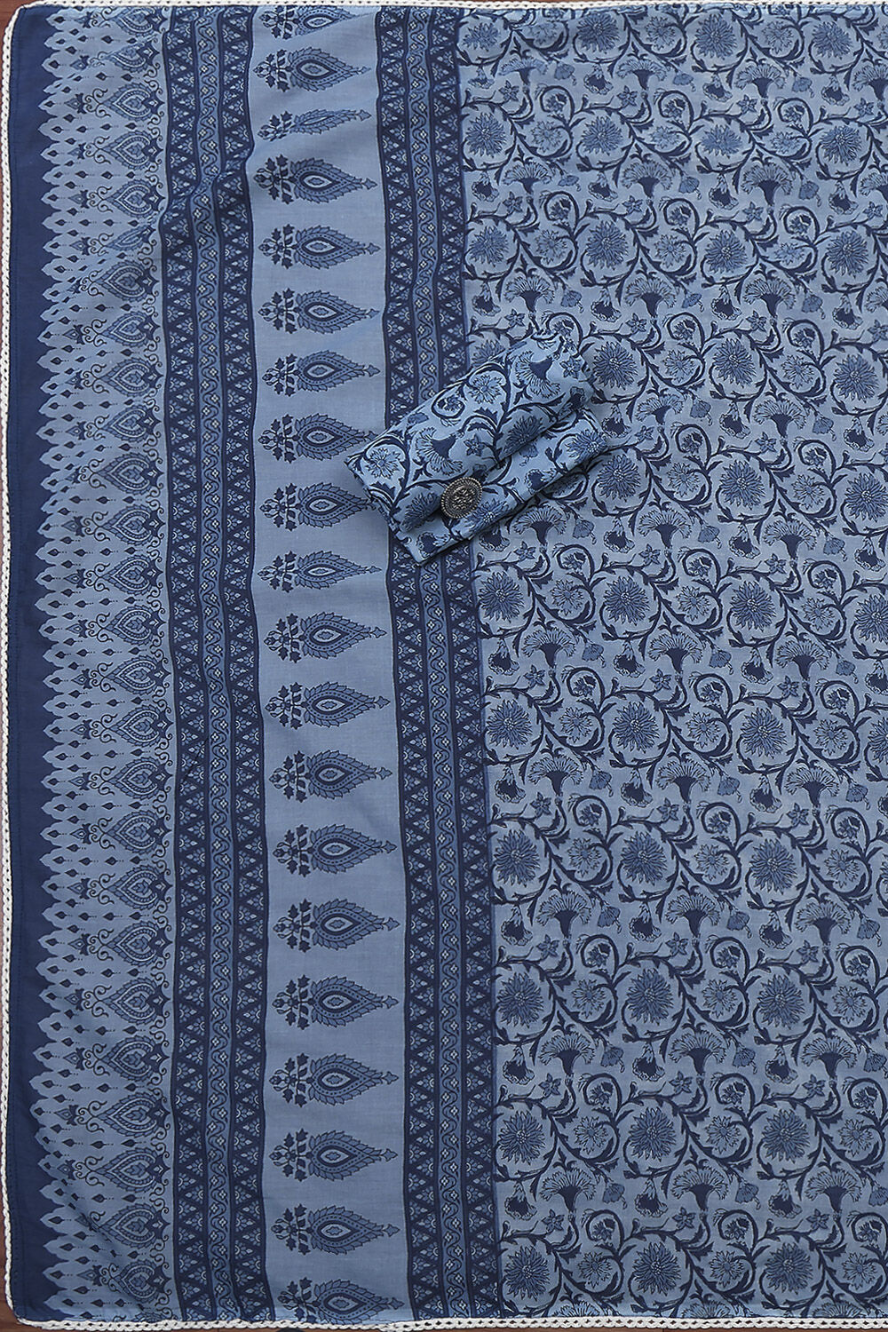 Indigo Cotton Screen Print Unstitched Suit Set image number 3