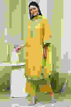 Lime Green Embroidered Straight Suit Set image number 0