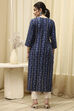 Navy Blue Cotton Handloom Unstitched Suit Set image number 5