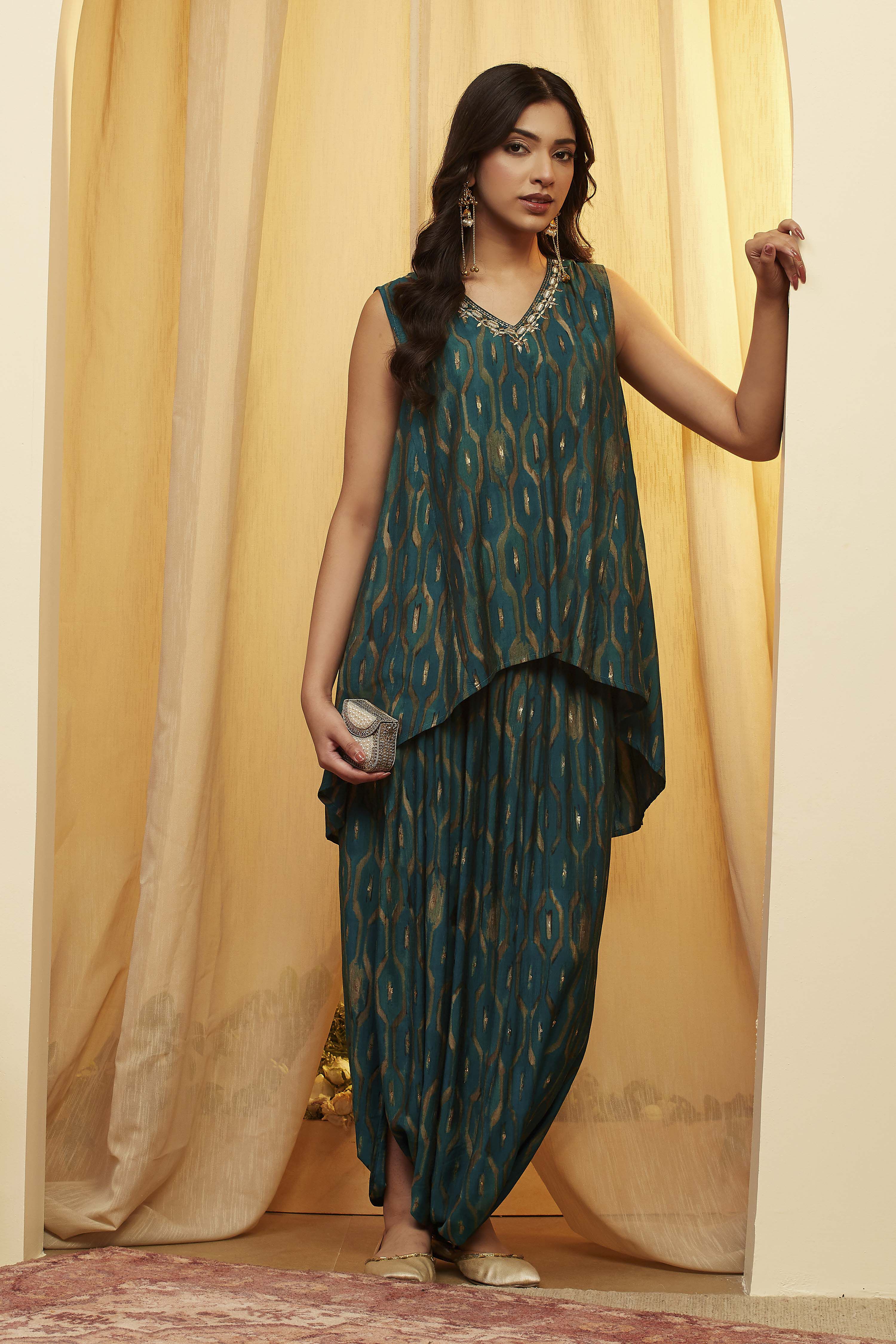 biba Teal Viscose Blend Straight Kurta Pants SetTeal Viscose Blend Straight Kurta Pants Set-picture-23
