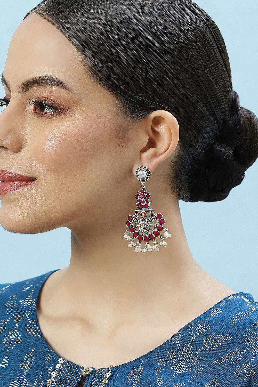 Oxidised Maroon Brass Earrings image number 3