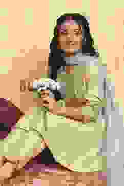 Beige Viscose Blend Kalidar Suits image number 0