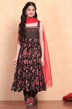Black Viscose Blend Kalidar Suits image number 6